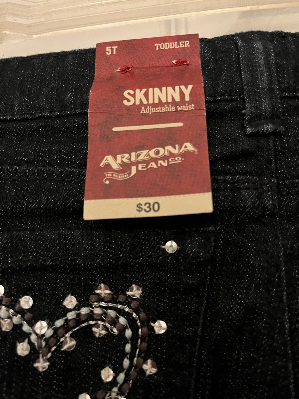 Girls ARIZONA JEAN CO Black Skinny Jeans with Heart Stud Back Pocket  SIZE 5T